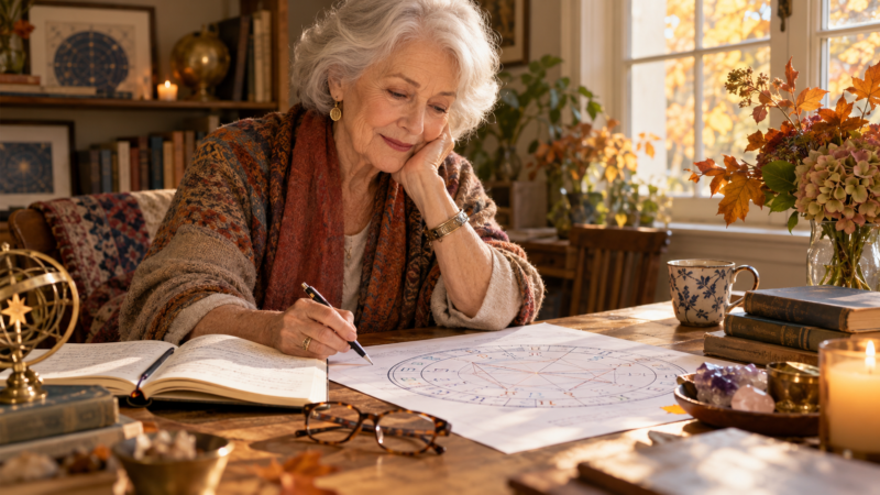 Older woman doing an astrology chart
